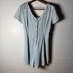 Zanoni by Jalate 90s Blue & White Stripe Romper with Eyelet &Tie Up Back Sz 11